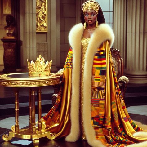 African Goddess Outfit, African Royalty Aesthetic, African Queen Goddesses, 1990s Hip Hop Fashion, Futuristic Royalty, African Anime, African Costume, Black Wealth, Goddess Of Egypt