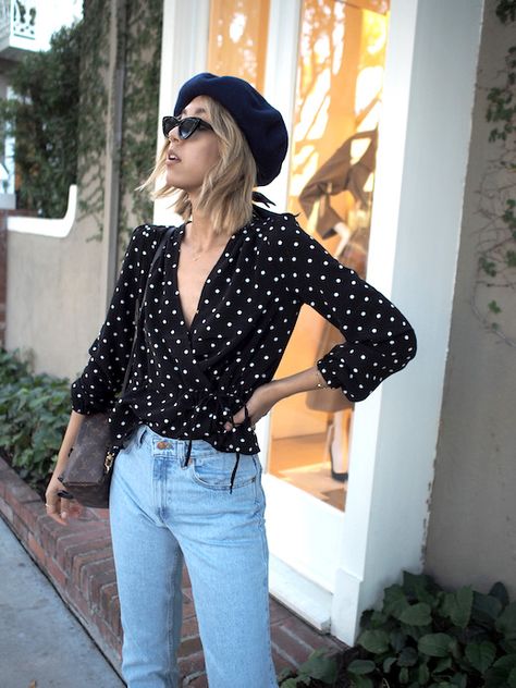 Le Fashion Blog 9 Polka Dotted Blouses For Spring Via Unconscious Style Polka Dots Shirt Outfit, Polka Dot Shirt Outfit, Polka Dot Blouse Outfit, Polka Dot Top Outfit, Bazar Ideas, French Style Clothing, Polka Dots Outfit, French Women Style, Casual Ootd