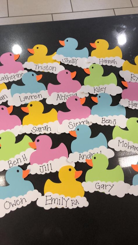 September Cubby Tags, Locker Name Tag Ideas, Summer Cubby Tags Preschool, Door Tags College, Door Decs Ra Spring, College Door Name Tags, Door Tag Ideas Resident Assistant, Door Decorations Resident Assistant, College Door Tags