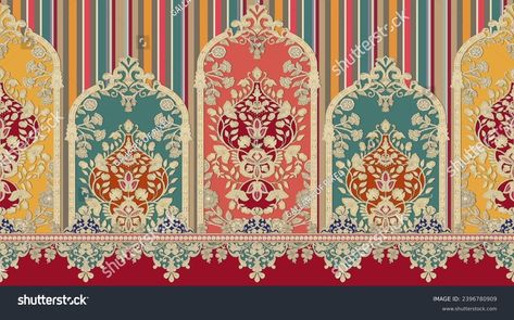 Seamless Digital Textile Beautiful Border Design Stock Illustration 2396780909 | Shutterstock Digital Lace Border, Beautiful Border Design, Digital Borders Design, Flower Art Images, Lace Border, God Illustrations, Border Design, Color Matching, Flower Art