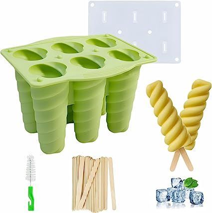 Popsicle Mold,6 Cavities Ice Pop Molds Silicone,BPA Free Reusable Ice Pop Cream Maker,Includ 50 Wooden Popsicle Sticks & Cleaning Brush,Ice Cream Mould for Homemade Popsicles&Ice Cream (Spiral-shaped) Fruity Popsicles, Frozen Popsicles, Ice Pop Maker, Ice Popsicle, Making Homemade Ice Cream, Ice Pop Molds, Diy Ice Cream, Homemade Popsicles, Molds Silicone