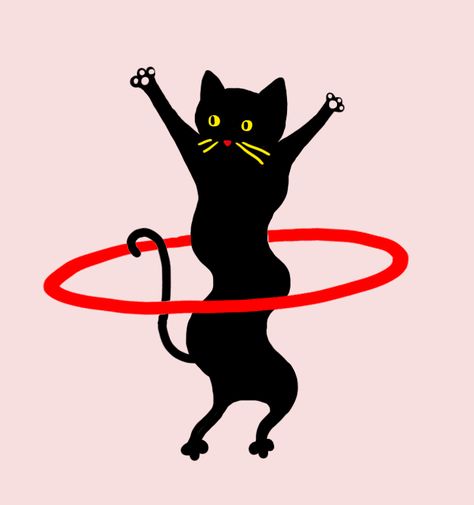 Hula Hoop kitty cat! Morgane Leboeuf Hula Hoop Drawing, Hula Hoop Illustration, Hula Hoop Art, Hula Hoop Tattoo, Dancing Cat Tattoo, Dancing Cat Drawing, Before And After Pics, Dancing Cat, Black Cat Art