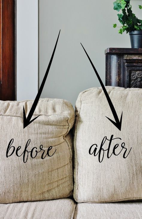 How to fix sagging couch cushions. Have cushions that are sagging? Fix them with THIS SIMPLE TIP! #livingroom #livingroomideas #farmhouse #farmhousedecor Fix Sagging Couch Cushions, Sagging Couch Cushions, Fix Sagging Couch, Diy Home Decor For Apartments, Furniture Fix, Couch Cushions, Budget Diy, Diy Furniture Couch, Diy Furniture Table