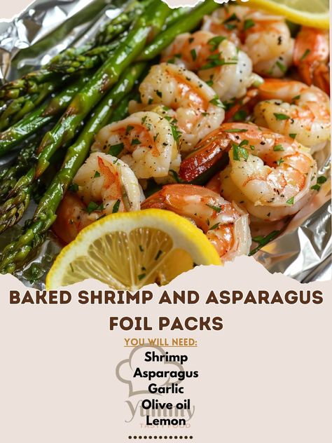 🍤🌿 Delight in the light and tasty Baked Shrimp and Asparagus Foil Packs! Healthy, delicious, and easy cleanup. #FoilPackFeast Baked Shrimp and Asparagus Foil Packs Ingredients: Shrimp, peeled and deveined (1 lb) Asparagus, trimmed (1 lb) Garlic, minced (1 tbsp) Olive oil (2 tbsp) Lemon, sliced (1) Salt and pepper (to taste) Instructions: Divide shrimp and asparagus among foil sheets. Drizzle with olive oil and garlic, season. Top with lemon slices, seal packets. Bake at 400°F for 15-20 minu... Baked Shrimp And Asparagus, Garlic Lemon Butter Sauce, Asparagus Garlic, Cozy Fall Recipes, Foil Pack Meals, Foil Packs, Lemon Asparagus, Shrimp And Asparagus, Baked Shrimp