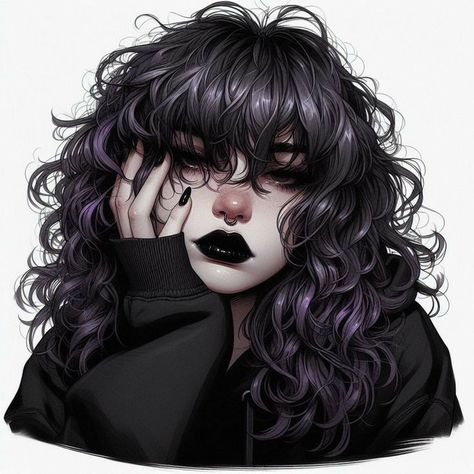 Goth Women Drawing, Oc With Purple Hair, Goth Anime Female, Alter Girl, Goth Woman Art, Goth Girl Character Design, 90s Oc, Purple Hair Drawing, Emo Girl Art