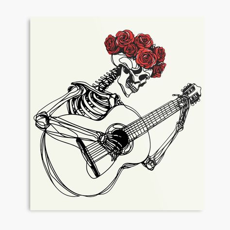 Get my art printed on awesome products. Support me at Redbubble #RBandME: https://www.redbubble.com/i/metal-print/Skeleton-Playing-Classical-Guitar-by-CreepyCornerArt/156901929.0JXQP?asc=u Playing An Instrument, Guitar Metal, Cool Skeleton, Prints Wall, Guitar Design, Tattoo Sleeve, Classical Guitar, Awesome Art, A Metal