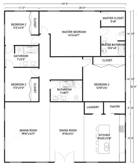 40x50 4 Bedroom Floor Plans, Metal Barndominium Floor Plans, 40 X 40 Barndominium Floor Plans, 50x40 Barndominium Floor Plans, 40 X 50 Barndominium Floor Plans, 40x50 House Plans Layout, Barndominium Ideas Floor Plans 4 Bedroom, 40x40 Barndominium Floor Plans, Barndominium With Shop Floor Plans