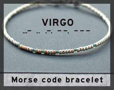 Virgo bracelet Zodiac bracelet Morse code bracelet Virgo jewelry Morse code message jewelry Birthday bracelet Virgo gift Silver morse code #virgobracelet #zodiacbracelet #morsecodebracelet #virgojewelry #morsecodemessage #birthdaybracelet #silvermorsecode #astrologybracelet #horoscopebracelet #personalizedzodiac #zodiacgift #withsecretcode #minimalistbracelet Moris Code Bracelet Diy, Morse Code Bracelet Diy Seed Beads, Virgo Bracelet, Mom Morse Code Bracelet, Beaded Morse Code Bracelet, Morse Code Bracelet Zodiac, Bracelet Morse Code, Virgo Jewelry, Bracelet Morse