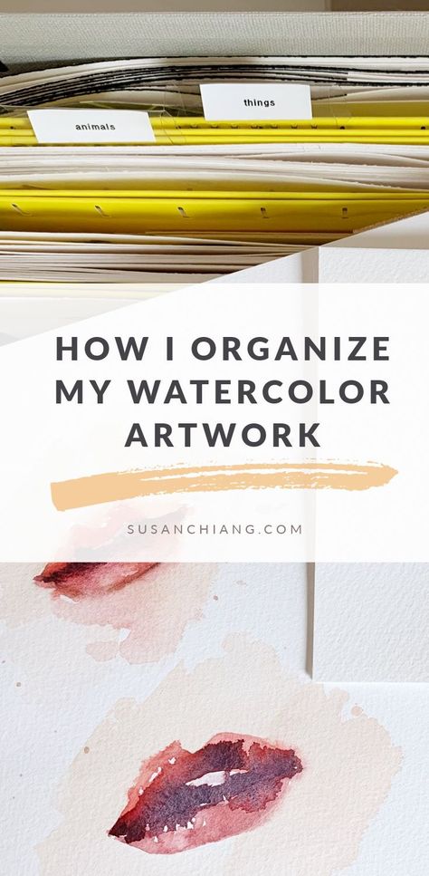 How I Organize My Watercolor Artwork | Susan Chiang Watercolor Art For Sale, Art Print Storage, How To Store Artwork, Display Watercolor Paintings, Watercolor Supplies Storage, How To Organize Art Supplies, Watercolor Organization, Storing Artwork, Watercolor Videos