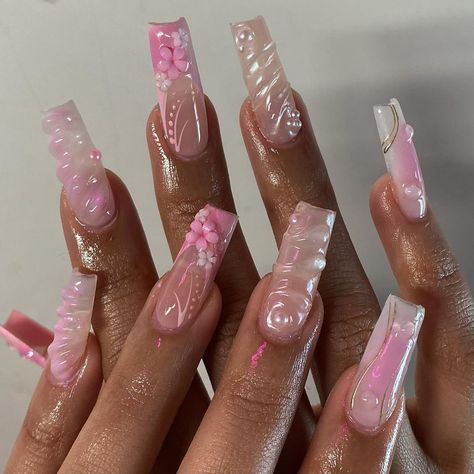 | pink fairy freestyle 🩷🌸🎀 @apresnailofficial long natural square | Instagram Nails Square Long Summer, Simple Coffin Nails Designs Summer, Summer Long Square Nails, Simple Nail Designs On Natural Nails, Pink Summer Nails Square, Pink Gel X Nail Designs, Summer Nails 2024 Square, Bling Pink Nails, Nail Ideas Long Square