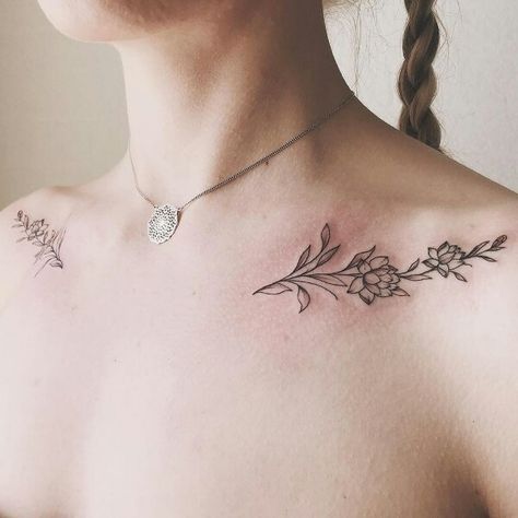 Boho Collar Bone Tattoo, Dainty Floral Collar Bone Tattoo, Dainty Flower Collar Bone Tattoo, Collarbone Vine Tattoos, Collar Bone Tattoo Unique, Collarbone Tattoos For Women Flower, Plant Collar Bone Tattoo, Collarbone Rose Tattoo, Collar Bone Tattoo Flowers