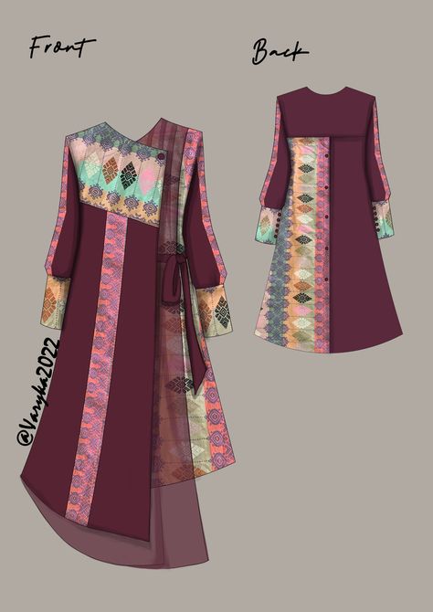 Tunik Batik Kombinasi, Mode Batik, Moslem Fashion, Kurta Style, Fashion Illustration Sketches Dresses, Fashion Design Patterns, Pakistani Dresses Casual, Batik Fashion, Dress Design Patterns