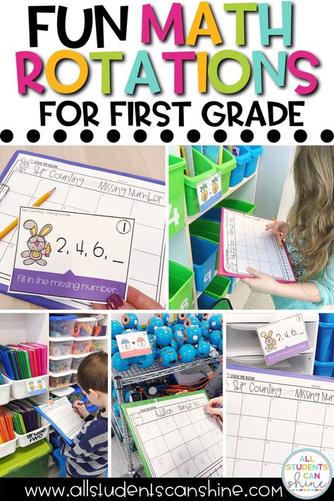 Looking for some fun math rotations first grade? These low prep math activities are a great way to get students out of their seats and practicing important early math skills. First Grade Tips And Tricks, Math Small Groups First Grade, Reveal Math First Grade, I Ready Math First Grade, Bridges Math Curriculum, Math Games First Grade, Math Centers First Grade, Guided Math Rotations, Bridges Math