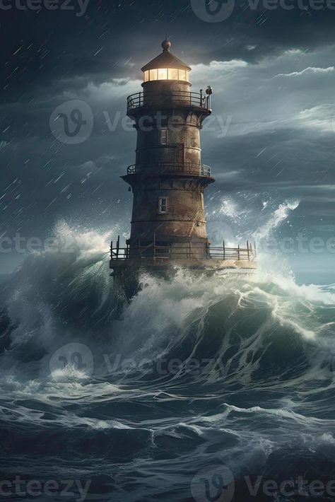 ilustración de faro en un lluvia y tormenta lleno y gigante olas estrellarse faro por la noche con un haz de ligero brillante fuera a mar. generativo ai. Traditional Panther Tattoo, Nautical Tattoo Sleeve, Giant Waves, Panther Tattoo, Lighthouse Pictures, Nautical Tattoo, Surfing Waves, Interesting Faces, Kraken