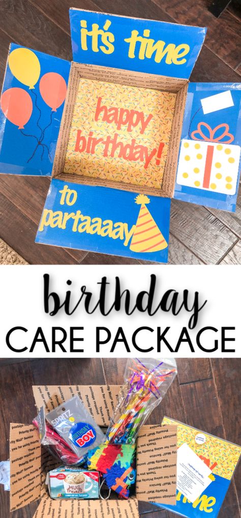 Birthday College Care Package Ideas, Birthday College Care Package, Mailed Birthday Gift Ideas, Birthday Care Packages College, Missionary Birthday Package Ideas, Birthday Care Package Ideas For Her, Birthday Care Package Ideas, Care Package Decorating, Birthday Care Package