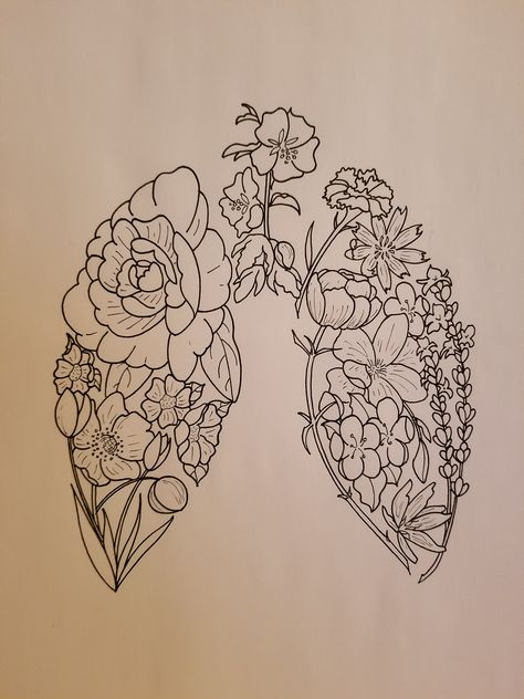 Tattoo Of Lungs With Flowers, Lung Tree Tattoo, Fine Line Lung Tattoos, Lung Anatomy Drawing, Flower Brain Drawing, Pulmonologist Aesthetic, Lungs Painting Acrylic, Floral Lungs Tattoo, Heart And Lungs Tattoo