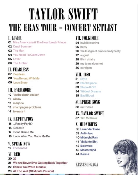 Taylor Swift Song List Eras Tour, Eras Tour Set List Songs, Eras Tour Tracklist, Eras Tour Fan Chants, Taylor Swift Setlist Eras Tour, Eras Tour Set List In Order, Taylor Swift Best Songs List, Taylor Swift Eras Tour Song List, Eras Tour Colors In Order