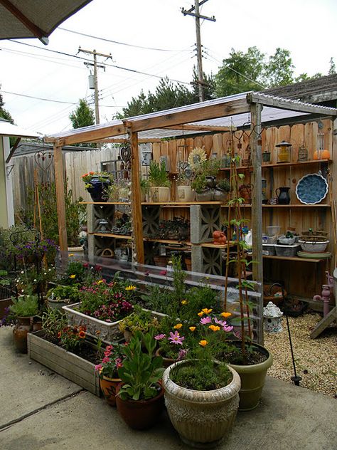 Potting Bench Area, She Shed For Plants, Potting Shed Storage, Covered Potting Bench Ideas, Potting Area Outdoor, Open Potting Shed, Gardening Area Ideas, Small Potting Shed Ideas, Small Potting Shed Diy