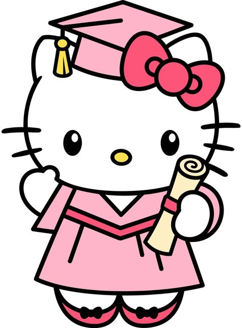 Graduating Hello Kitty, Class Of 2025 Graduation, Chef Hello Kitty, Back To School Hello Kitty, Grad Hello Kitty, Hello Kitty Graduation Images, Graduation Party Teacher Theme, Sanrio Graduation, Hello Kitty Graduation Cap