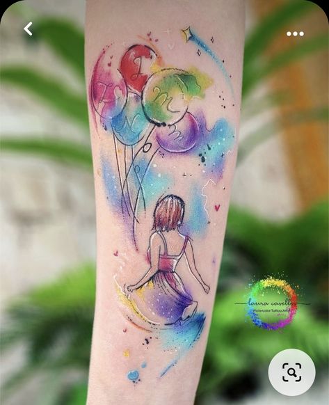 Watercolour Fairy Tattoo, Color Wash Tattoo, Colorful Tattoos For Women Watercolors, Watercolor Fairy Tattoo, Fine Line Watercolor Tattoo, Water Colour Tattoo For Women, Watercolor Tattoo For Women Unique, Tattoo Ideas Female Colorful, Watercolor Tattoo For Women