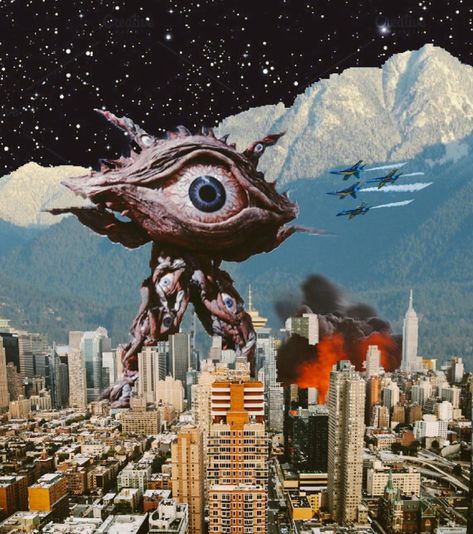 Uglee Designs • Digital Artist on Instagram: “Happy thanksgiving! Hopefull a monster doesn’t attack the city and eat your family. #digitalcollageartist #digitalcollage Monsters Attacking City, Monster Attacking City, Monster Collage, Media Production, Weird Creatures, Idea Board, Artist On Instagram, Colorful Drawings, Water Colour