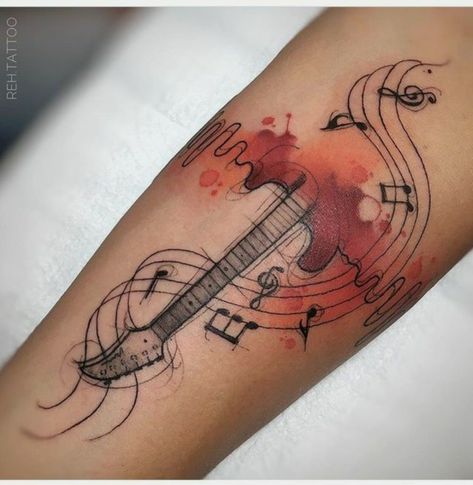 Rise Tattoo, Guitar Tattoo Design, Music Tattoo Sleeves, Music Notes Tattoo, Guitar Tattoo, Music Tattoo Designs, Note Tattoo, Nautical Tattoo, Bicep Tattoo