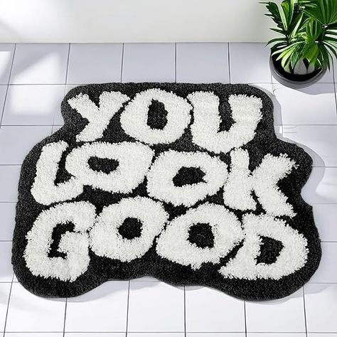 Amazon.com: LEEBOX You Look Good Black Cute Bath Mat, Funny Bathroom Rug, Washable Shower Mat Bathroom Decor Bath Rugs Non-Slip : Home & Kitchen Black Bathroom Rug, Bathroom Shower Mat, Cute Bath Mats, Statement Rug, Cute Words, Black Tiles, Funny Bathroom, Best Bath, Shower Mat