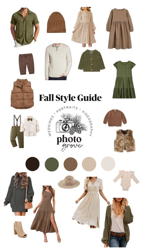 Olive & Cream Fall Neutrals Family Pictures, Fall Outfits Olive Green, Gray And Cream Family Photos, Rustic Christmas Pictures Family Outfits, Green Dress Photoshoot Family, Fall Colors For Pictures Family, Green And Cream Family Outfits, Cream And Olive Green Outfit, Formal Fall Family Photos