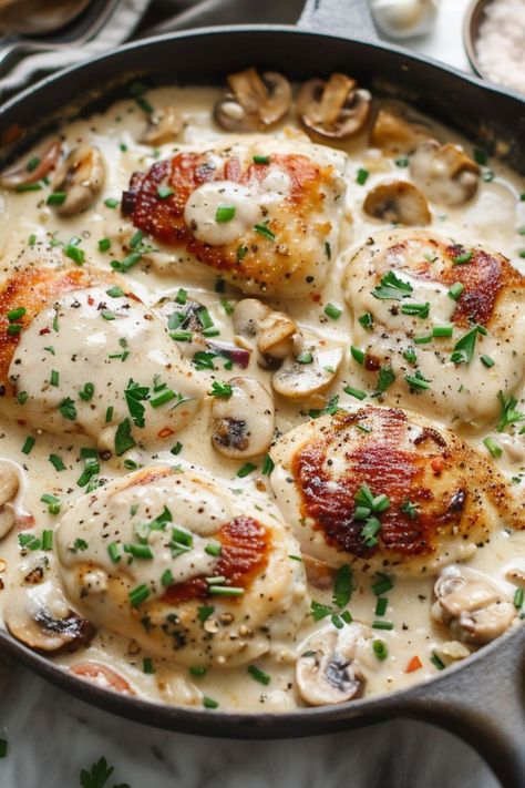 Creamy Garlic Chicken Skillet is a delicious and nutritious choice for any mealtime! 🍲🧄 Made with tender chicken and rich garlic sauce, this dish is a delightful blend of savory flavors and creamy texture. Quick to prepare and bursting with wholesome goodness, Creamy Garlic Chicken Skillet is perfect for a refreshing dinner or special treat. Indulge in this vibrant twist on a classic favorite today! 😋🌿 #CreamyGarlicChickenSkillet #SavoryMeals #HealthyEating #WholesomeGoodness Garlic Chicken Skillet, Birthday Preparation, Refreshing Dinner, Herb Chicken Recipes, Creamy Garlic Chicken Recipes, Chicken Skillet, Creamy Garlic Chicken, Delicious Seafood Recipes, Chicken Breast Recipes Easy