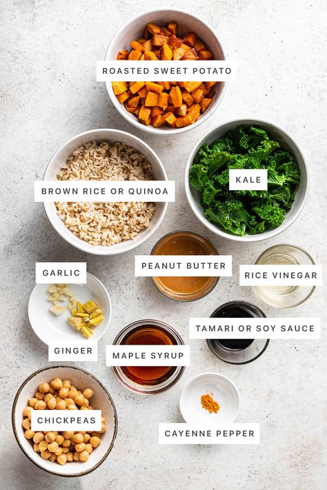 Kale and Sweet Potato Brown Rice Bowls - Eating Bird Food Brown Rice And Sweet Potato Recipes, Brown Rice Sweet Potato Bowl, Sweet Potato Kale Bowl, Kale Sweet Potato Recipes, Sweet Potato Rice Bowl, Rice Sweet Potato, Sweet Patato, Brown Rice Bowl, Sweet Potato Bowl