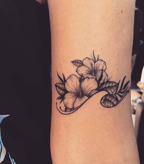 Flower Tats On Arm, Puerto Rican Flower Tattoo, Tropical Flower Tattoo, Costa Rica Tattoo Ideas, Hawaii Flower Tattoos, Tropical Flower Tattoos, Hibiscus Flower Tattoos, Plumeria Tattoo, Hawaiian Flower Tattoos