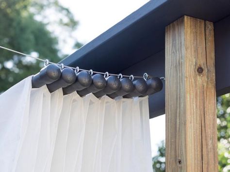 HGTV shows you how to build your own retractable canopy Pvc Canopy, Deck Canopy, Rooftop Gardens, Pergola Curtains, Canopy Architecture, Wooden Canopy, Backyard Shade, Canopy Bedroom, Backyard Canopy