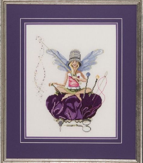 Thumbelina Sits Cross Legged on a Royal  Purple by GThreads Snowdrop Fairy, Fairy Cross Stitch Pattern, Fairy Cross Stitch, Charm Packs Fabric, Snow Drop, Cross Legged, Bamboo Knitting Needles, Lady Of The Flag Mirabilia, Cross Stitch Fairy