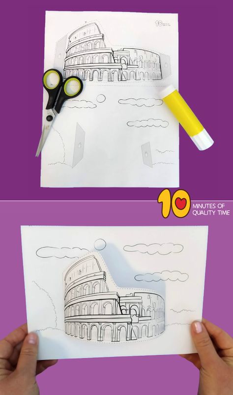 roman colosseum craft Countries Landmark, Leaning Tower Of Pisa Craft, Around The World Crafts For Kids, Ancient Greece Art, Roman Colosseum, Board Game Template, Around The World Theme, Landmark Poster, Geography For Kids