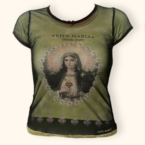 Mesh Shirt, Green Top, Dream Clothes, Fashion Killa, Virgin Mary, Y2k Vintage, Piece Of Clothing, Aesthetic Clothes, Pretty Outfits