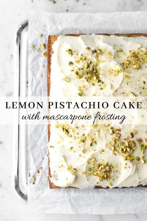 Lemon Pistachio Cupcakes, Pistachio Mascarpone Cake, Lemon Pistachio Dessert, Pistachio Cake Healthy, Pistachio Cake Frosting, Not Too Sweet Cake Recipes, Spring Bakery Ideas, Easy Pistachio Dessert, Pistachio Desert