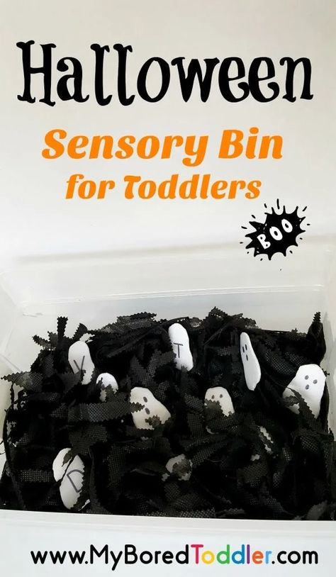 Halloween Ghost Sensory Bin - My Bored Toddler Sensory Activity Sensory Bin For Toddlers, Kindergarten Sensory, Halloween Activities For Toddlers, Monster Activities, Toddler Parenting, Halloween Sensory, Fall Classroom, Halloween Crafts For Toddlers, Sensory Activities Toddlers