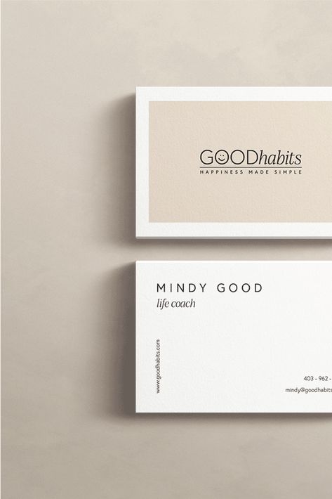 Modern, simple and feminine business card design for Mindy Good; life coach and founder of Good Habits. Good Habits helps their clients live happier lives by simplifying good habits. Designed by Seashine Creative. Wellness Business Card Design, Feminine Business Cards, Life Coach Logo Design, Coaching Business Cards, Life Coaching Business Cards, Health Coach Logo, Coach Business Card, Life Coach Business Cards, Coaching Branding