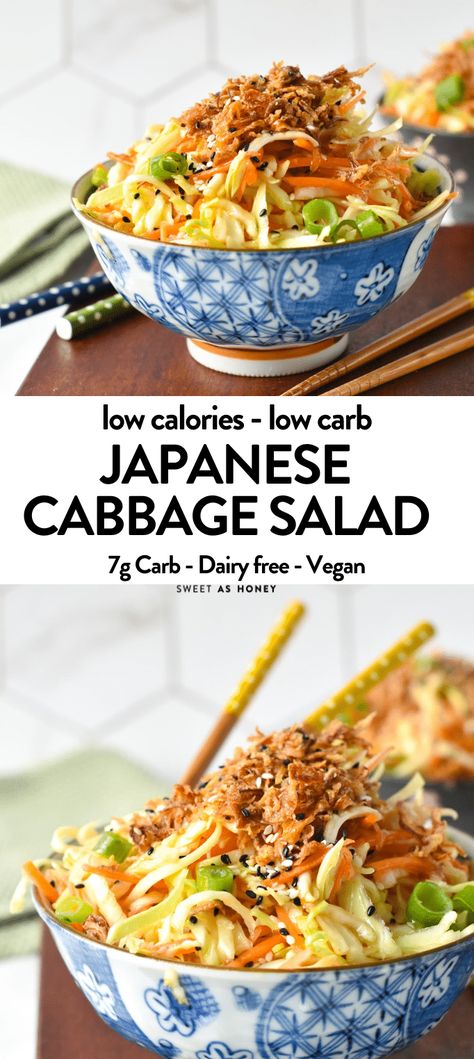 Japanese Cabbage Salad Korean Cabbage Salad, Shredded Cabbage Recipes, Japanese Cabbage Salad, Japanese Cabbage, Japanese Dressing, Japanese Side Dish, Cabbage Side Dish, Japanese Salad, Cabbage Salad Recipes