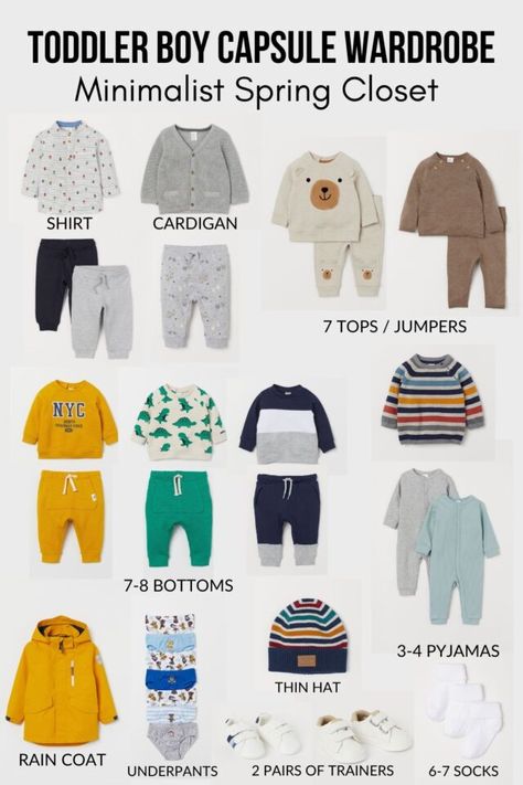 Toddler Spring Outfits Boys, Toddler Boy Capsule Wardrobe, Toddler Capsule Wardrobe, Huge Clothes, Minimalist Baby Clothes, Spring Toddler, Baby Wardrobe, Capsule Wardrobe Minimalist, Free Checklist