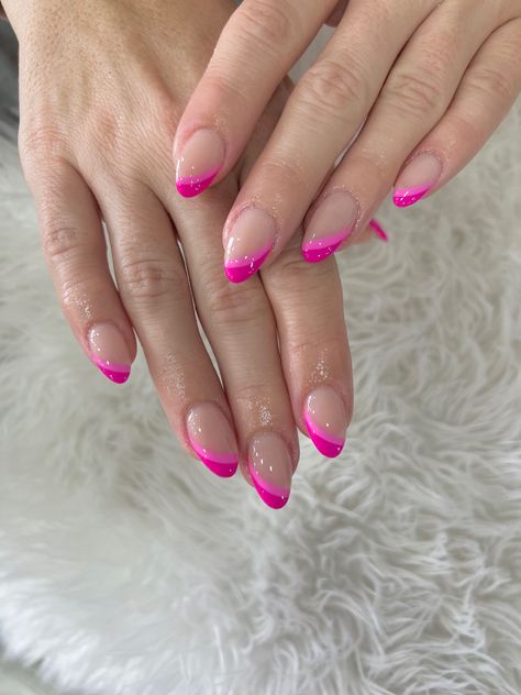 Nails Half French Half Color, French And Full Color Nails, 3 Color French Tip Nails, Acrylic Nails Double French, Acrylic Nails Double French Tip, Half Tip Nail Designs, Nail Half And Half, Side French Nails Design, Upside Down French Tip Nails