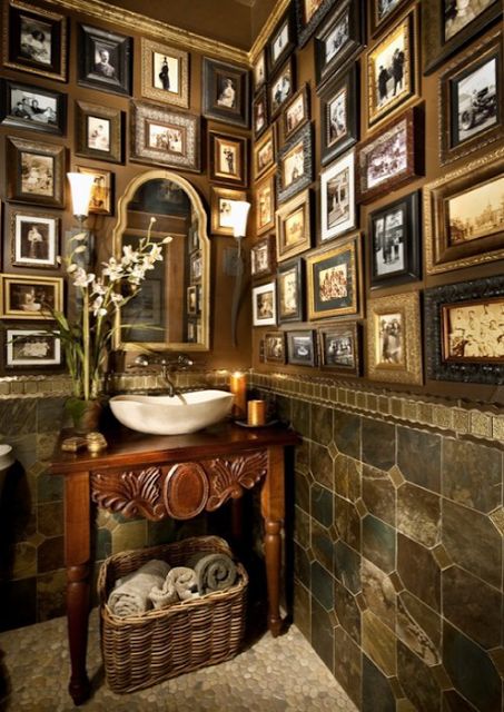 13 Cool Bathrooms Ideas - Decoholic Casa Casuarina, Tuscan Bathroom, Powder Room Design, Ornate Mirror, Enchanted Home, Powder Bath, Bathroom Pictures, Sink In, Beautiful Bathrooms