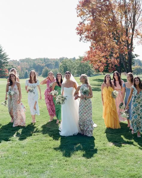 The Art of Mismatched Bridesmaid Dressing, According to an OTM Bridal Stylist - Over The Moon Bridesmaid Dresses Texture, Colourful Mismatched Bridesmaids, Whimsical Bridal Party, Garden Party Wedding Mother Of The Bride, Mix Match Bridal Party, Bright Mismatched Bridesmaid Dresses, Mismatched Blue Bridesmaids, Mountain Wedding Bridesmaid Dresses, Mixed Matched Bridesmaids