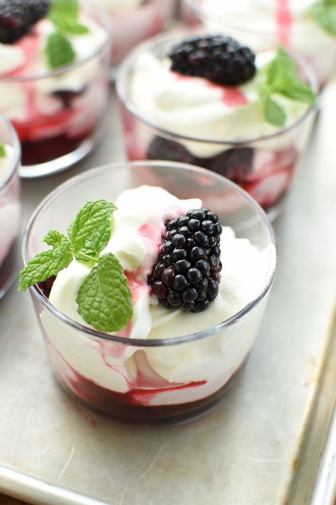 Blackberry Fool - NoBiggie Blackberry Fool, Blackberry Dessert, Berries And Cream, Lemon Seeds, Dessert Glasses, Vanilla Greek Yogurt, Fruity Desserts, Christmas Food Desserts, Summer Berries