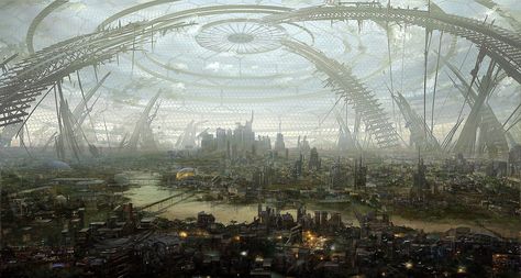 Domed City Concept Art, Futuristic Underground City, Bio Dome, Futuristic Underground Base, Fantasy Dome City, Dome City Concept Art, Fantasy Dome Building, Sci Fi Dome City, Sci Fi Landscape