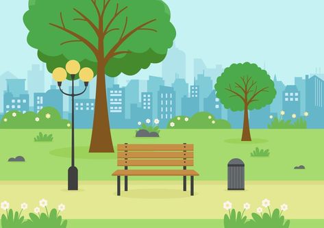 City Park Illustration For People Doing Sport, Relaxing, Playing Or Recreation With Green Tree And Lawn. Scenery Urban Background Urban Background, Park Illustration, Scene Drawing, Background Drawing, City Park, Green Park, Green Tree, Tree Drawing, Sunset Painting