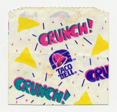 A Taco Bell nacho wrapper! Taco Joes, 90s Design, Vintage Packaging, 90s Childhood, Retro Recipes, Taco Bell, Vintage Fonts, 80s Retro, 90s Kids