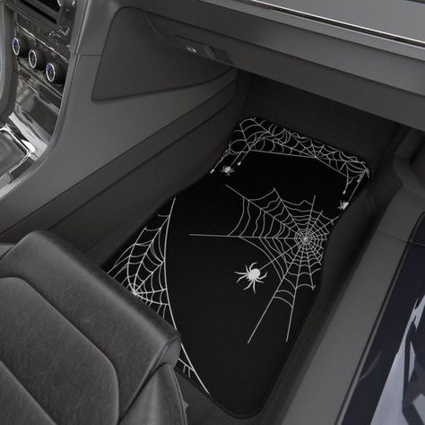 Spider Car Decoration, Gothic Car Interior Decor, Goth Room Accessories, Dark Car Decor, Punk Car Decor, Goth Car Ideas, Emo Car Interior Ideas, Spooky House Interior, Black And White Car Accessories