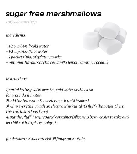 Food Calories List, Sugar Free Marshmallows, Food Calorie Chart, Protein Desserts, Recipes With Marshmallows, Low Cal Recipes, Low Calorie Desserts, No Calorie Foods, Low Cal