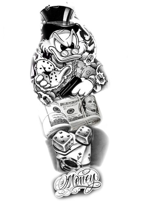 Money Tatoos Ideas, Tattoo Ideas Money, Pop Culture Tattoos, Dollar Tattoo, Leg Sleeve Tattoos, Mickey Mouse Tattoo, Leg Tattoo Ideas, Half Sleeve Tattoos Forearm, Culture Tattoos